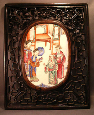 Chinese Export Mandarin Plaque in Rosewood Frame