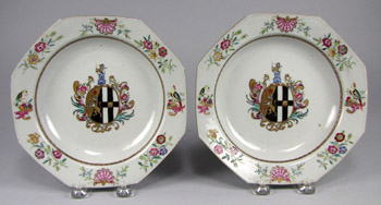 Pair of Chinese Armorial Plates, Arms of Simpson impaling Brydges