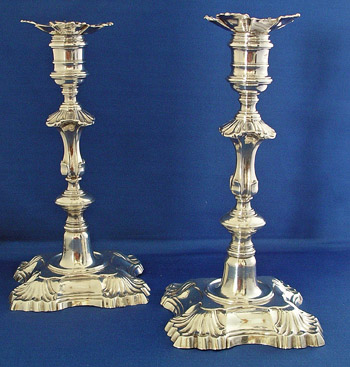 Pair of Silver Candlesticks by William Grundy 1749-50