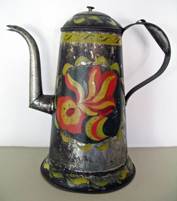 Paint Decorated Tin Coffee Pot