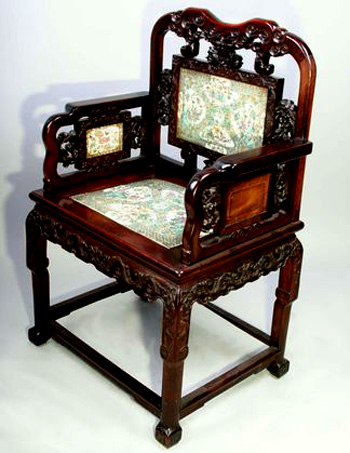 China Trade Arm chair with Famille Verte Porcelain Panels
