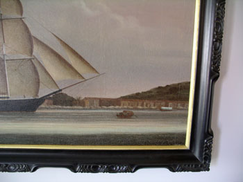 China Trade Oil Painting of  an American Ship Approaching Macao