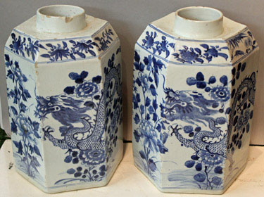 Very Large Pair of Chinese Export Blue and White Tea Canisters