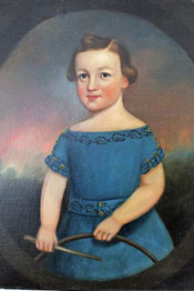 A Portrait of a Boy in a Blue Dress Holding a Hoop