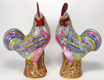 Large Pair of Chinese Export Roosters