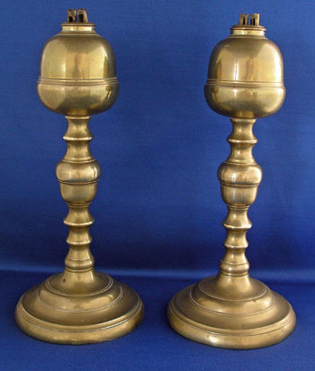 Pair of Signed WEBB Brass oil Lamps.