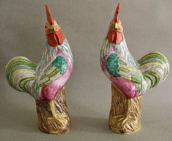 Pair of Chinese Porcelain Roosters