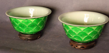 A pair of Peking Glass Lotus Bowls