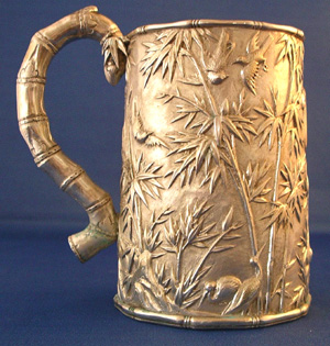 Chinese Export Silver Cann with Bamboo Decoration
