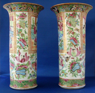 Pair of Mandarin Trumpet Form Vases