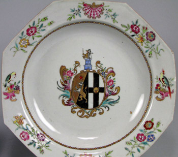 Pair of Chinese Armorial Plates, Arms of Simpson impaling Brydges