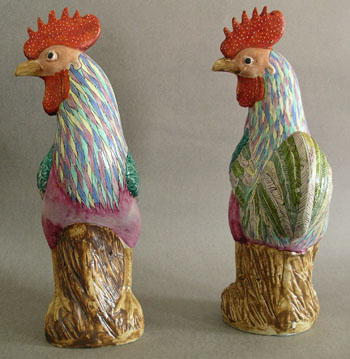 Pair of Chinese Porcelain Roosters