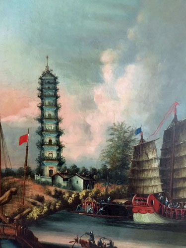 China Trade Painting of the Nine Stage Pagoda at Whampoa