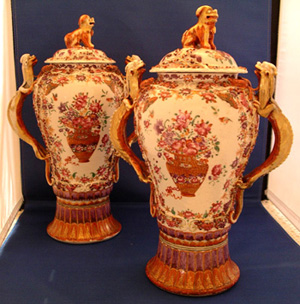 Rare Pair of Chinese Export Covered Vases