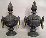 Pair of Carved Wooden Urns with Brass Rings