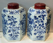 Very Large Pair of Chinese Export Blue and White Tea Canisters